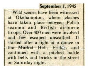 Newspaper clipping detailing a famous fight between Polish naval personnel and British airborne troops